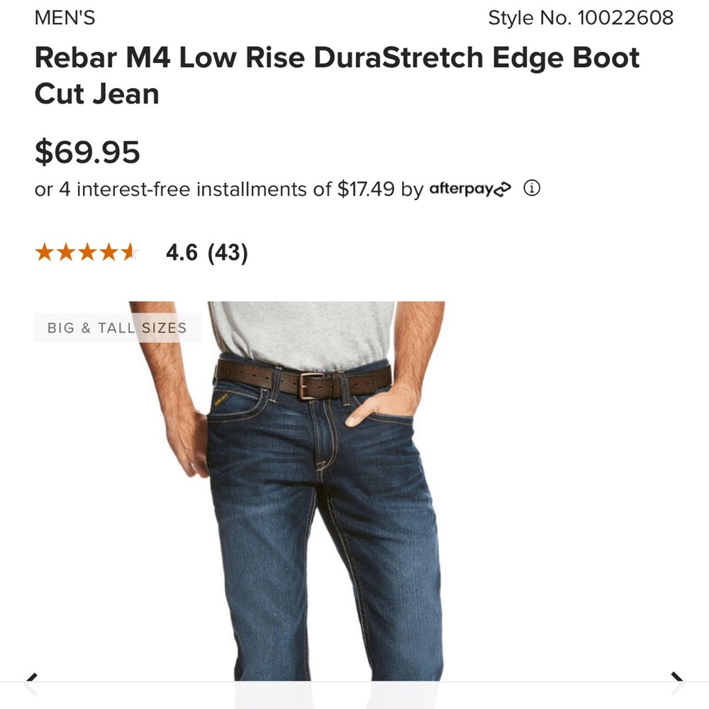 Men's Ariat  rebar M4 low rise boot cut jeans 34 W x 29 L